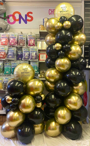 Black & Chrome Gold 3ft & 6ft Pillar With Personalised Toppers