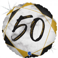 Black and Gold 50th Marble Foil Balloon | S40