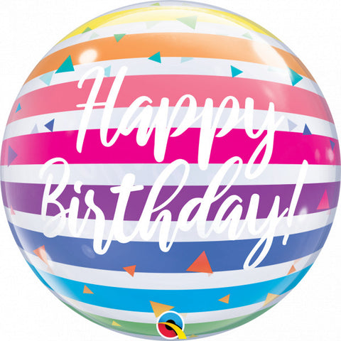Happy Birthday Rainbow Stripes 22" Balloon Bubble