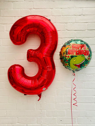 1 x Personalised 34" Red Number with 18" Dinosaur Foil