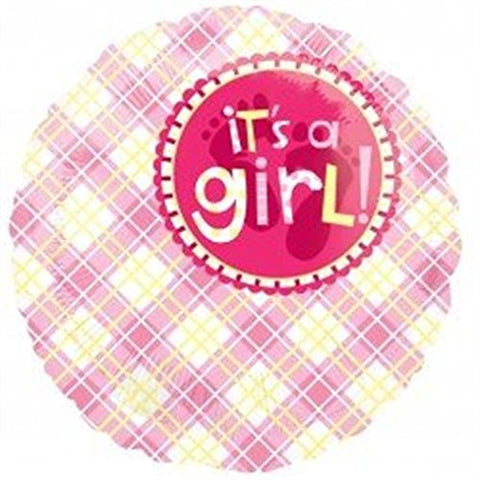 Foil Round Plaid It's A Girl Balloon |18"