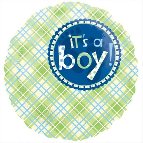 Foil Round Plaid It's A Boy Balloon |18"