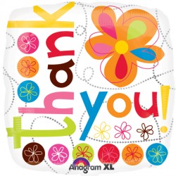 Thank You Colourful Flowers S40 Foil Square Balloon | 18"