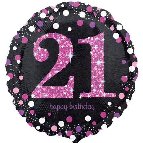 21st Happy Birthday Pink and Black Foil Balloon | 18"