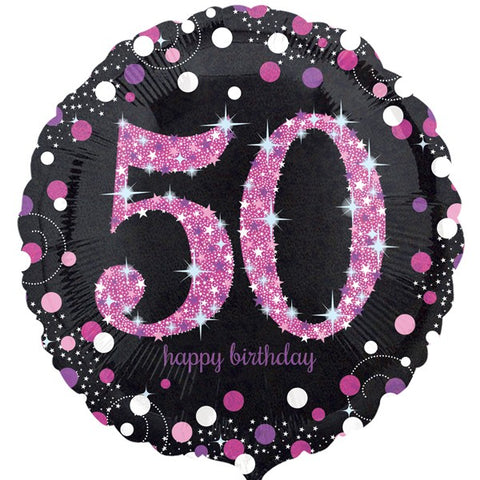 Pink and Black Sparkle 50th Birthday Foil Balloon | S40