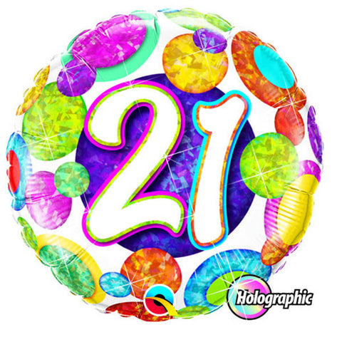 Happy 21st Birthday Bright Holographic Foil Balloon | 18"