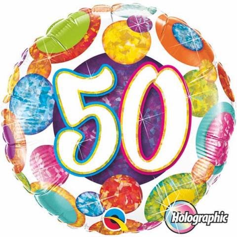 Happy 50th Birthday Bright Holographic Foil Balloon | 18"