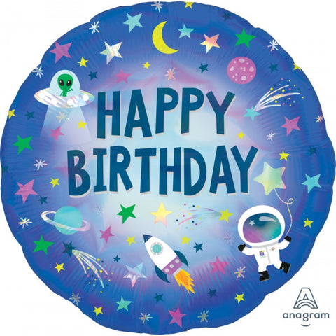 Blue Space 'Happy Birthday' Foil Balloon | S40 | 18"