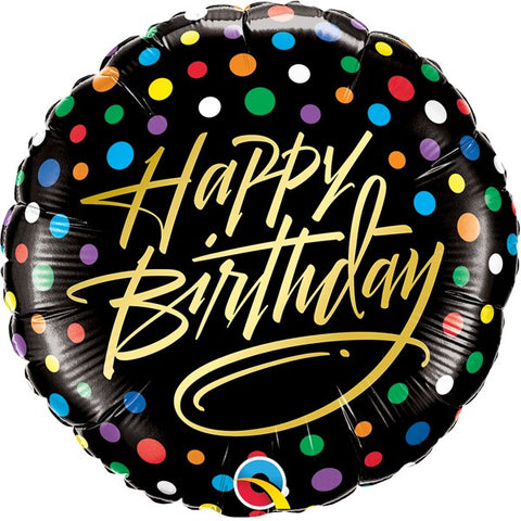 Black Polkadot Happy Birthday Foil Balloon | 18"