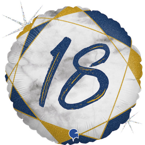 Navy Blue and Gold 18th Marble Foil Balloon | S40