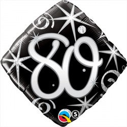 80th Birthday Black and Silver Sparkles and Swirls Foil Balloon | 18"