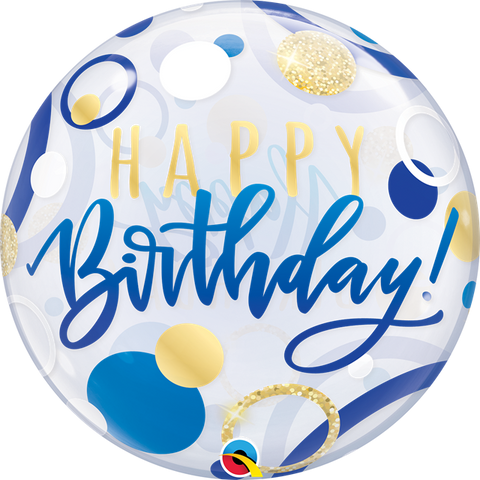 Bubble Message Birthday Blue & Gold Dots Balloon | 22"