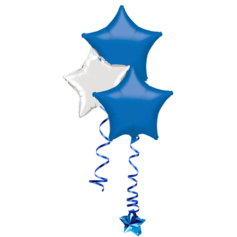 Bunch of 3 Blue & White Foil Star Balloons |18"
