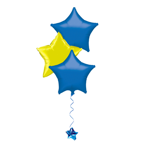 Bunch of 3 Blue and Yellow Foil Star Balloons |18"