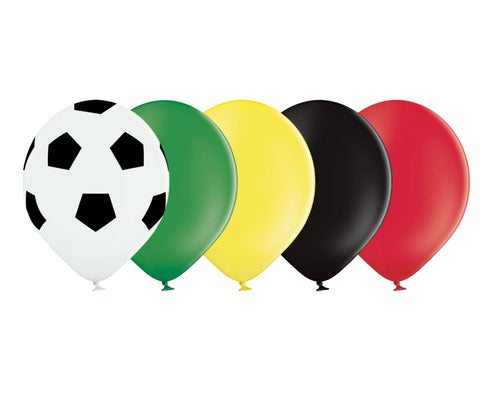 10 pack of 12" Football, Green, Yellow, Black & Red Latex Balloons - Ghana & Senegal Flags