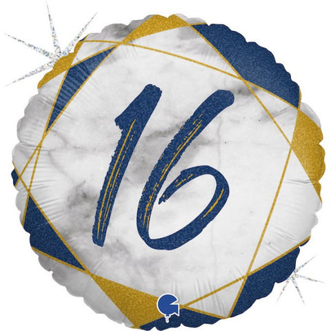 Navy Blue and Gold 16th Marble Foil Balloon | S40