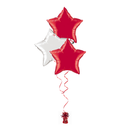 Bunch of 3 Red & White Foil Star Balloons |18"