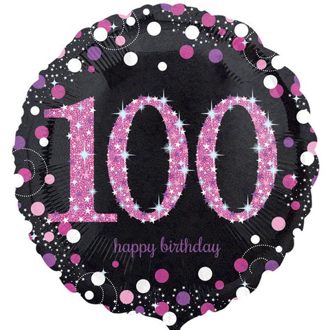 100th Happy Birthday Pink and Black Foil Balloon | 18"