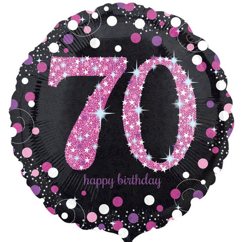 70th Happy Birthday Pink and Black Foil Balloon | 18"