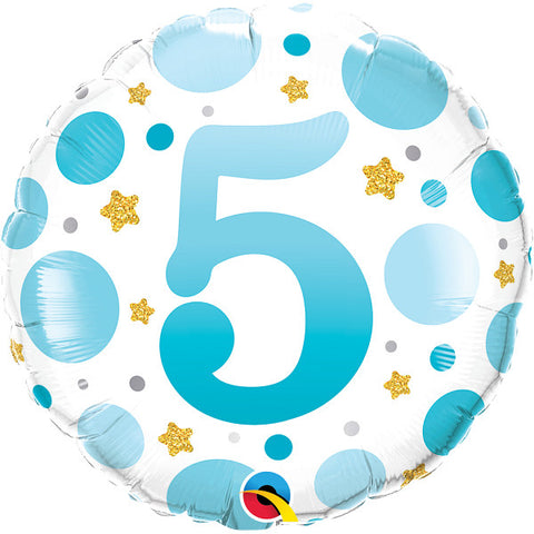 5th Birthday Blue Dots Foil Balloon | 18"
