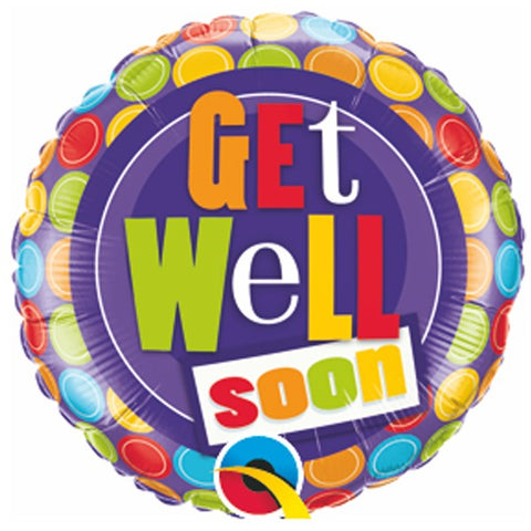 Foil Round Get Well Soon Patterned Dots Balloon | 18"