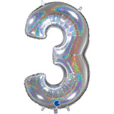 Foil Numbers Holo Silver Balloons | 26"