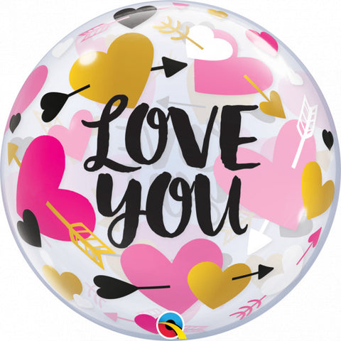 Bubble Message Love You Hearts AND ARROWS Balloon | 22"