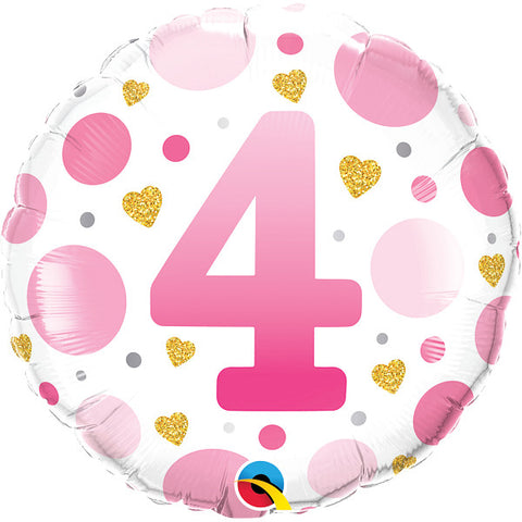 4th Birthday Pink Dots Foil Balloon | 18"