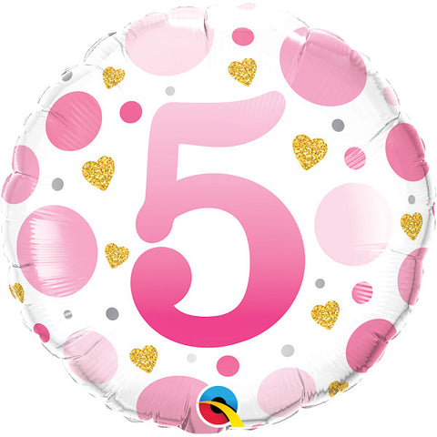 5th Birthday Pink Dots Foil Balloon | 18"