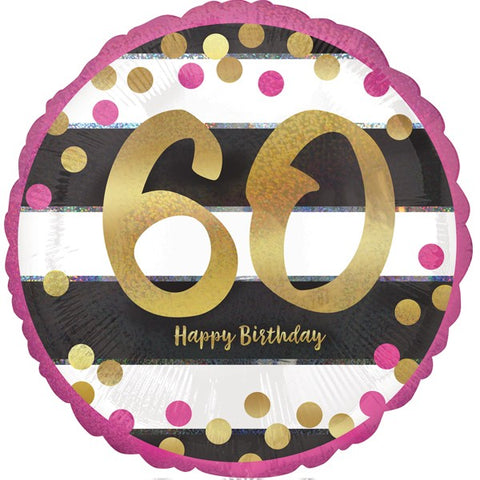 Pink, Gold and Black Striped 60th Birthday Foil Balloon | S40