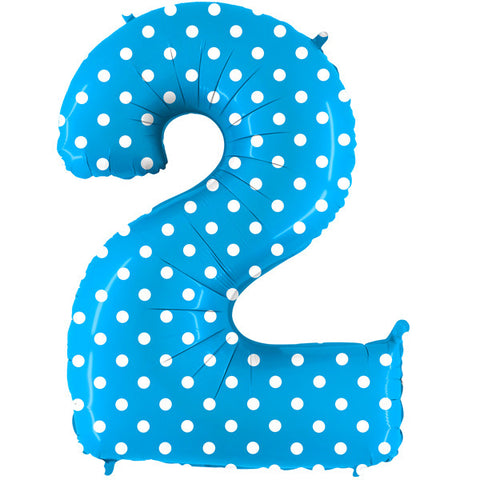 Foil Numbers Polka Dot Blue Balloons | 40"