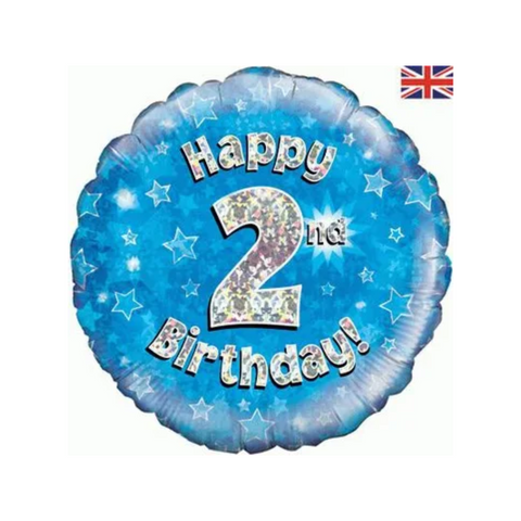 2nd Birthday Holographic Blue Foil Balloon | 18"