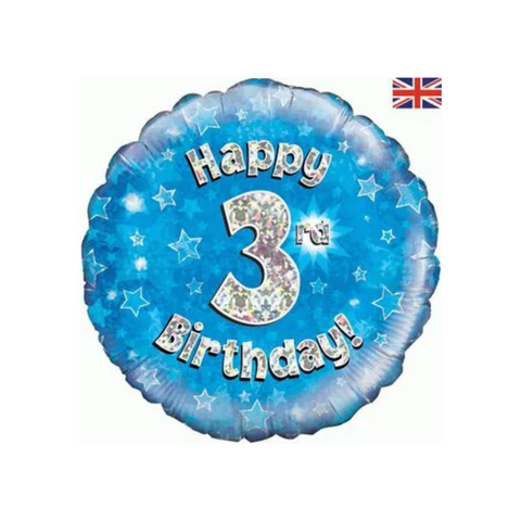 3rd Birthday Holographic Blue Foil Balloon | 18"