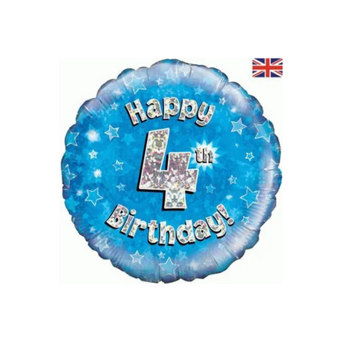 4th Birthday Holographic Blue Foil Balloon | 18"