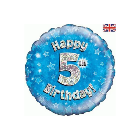 5th Birthday Holographic Blue Foil Balloon | 18"