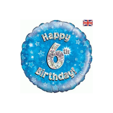 6th Birthday Holographic Blue Foil Balloon | 18"