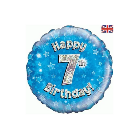 7th Birthday Holographic Blue Foil Balloon | 18"