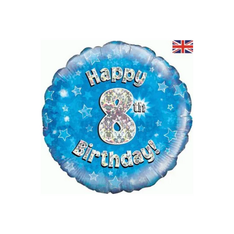 8th Birthday Holographic Blue Foil Balloon | 18"