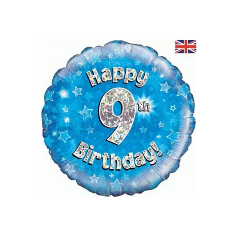 9th Birthday Holographic Blue Foil Balloon | 18"