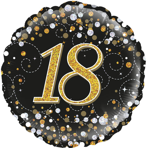 Sparkling Fizz 18th Birthday Black & Gold Holographic Foil Balloon  | 18" | S40