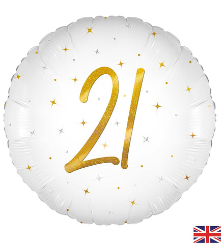 Elegant Sparkle White 21st Birthday Foil Balloon  | 18" | S40