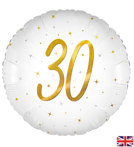Elegant Sparkle White 30th Birthday Foil Balloon  | 18" | S40