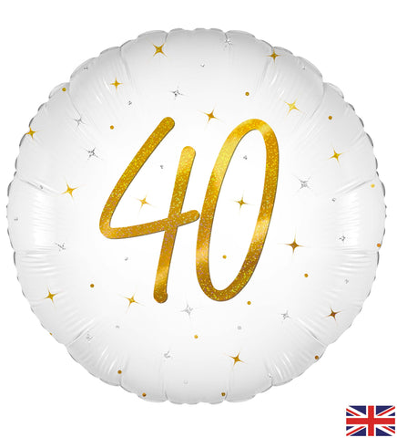 Elegant Sparkle White 40th Birthday Foil Balloon  | 18" | S40
