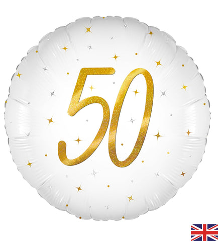 Elegant Sparkle White 50th Birthday Foil Balloon  | 18" | S40