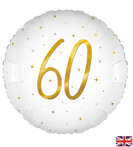 Elegant Sparkle White 60th Birthday Foil Balloon  | 18" | S40