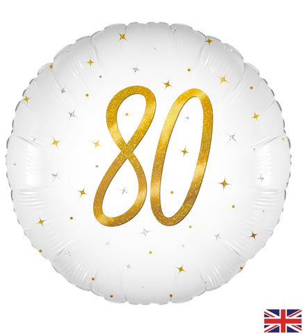 Elegant Sparkle White 80th Birthday Foil Balloon  | 18" | S40