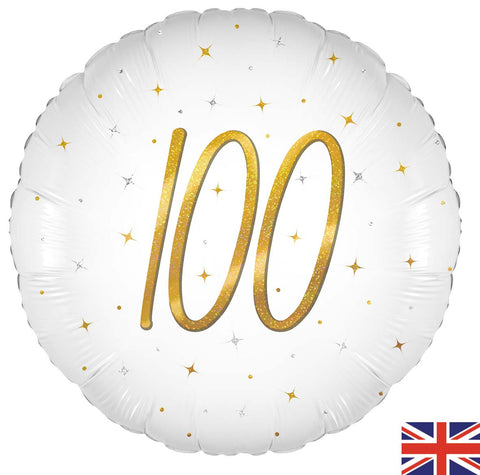 Elegant Sparkle White 100th Birthday Foil Balloon  | 18" | S40