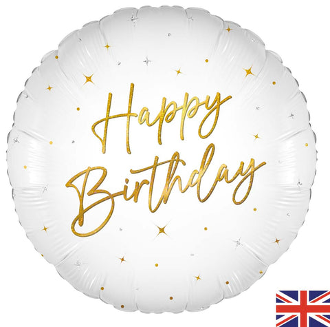 18" Elegant White Sparkle Happy Birthday Foil Balloon | S40