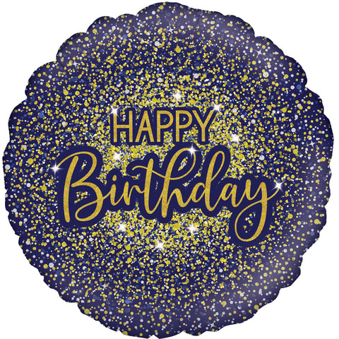 Glamorous Glitter Blue Happy Birthday Foil Balloon  | 18" | S40