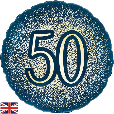 Metallic Glitter Navy Gold 50th Birthday Foil Balloon  | 18" | S40